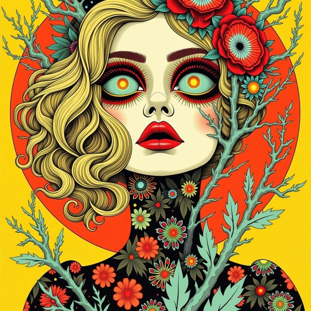 Surreal Flower Woman in Weirdcore Gothic Art
