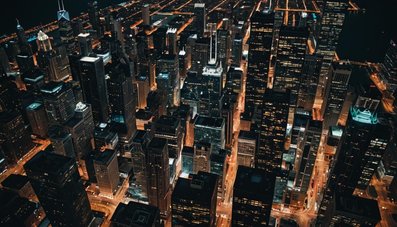 Chicago Skyline at Night: Aerial Cinematic View