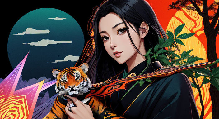 Anime-Inspired Masterpiece of Joyous Pubby with Origami Tige...