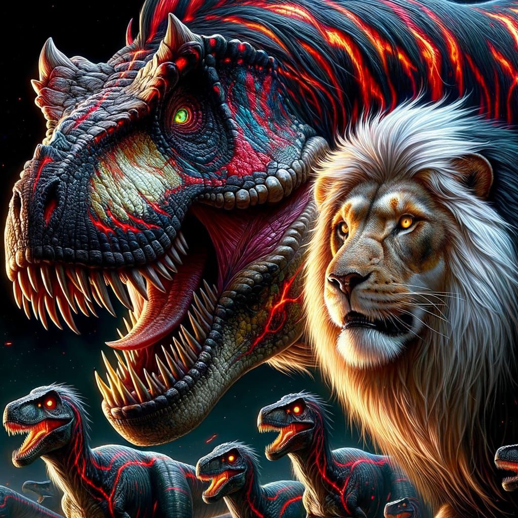 Bioluminescent T-Rex and Iridescent Lion