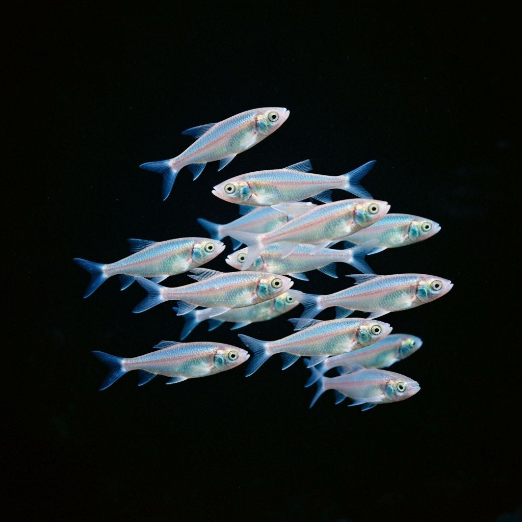 Prismatic Fish School in Black Void, Digital Art