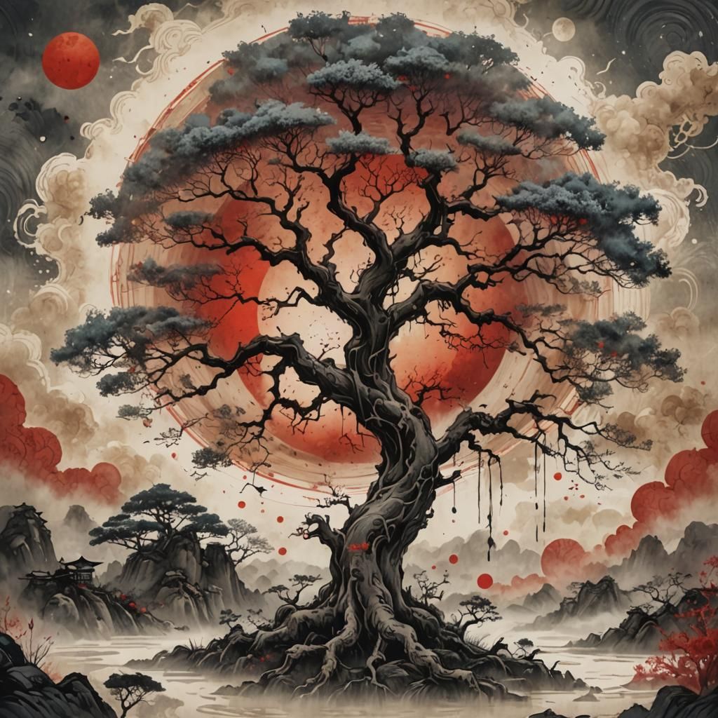 Old Tree in Chinese Ink Painting Style