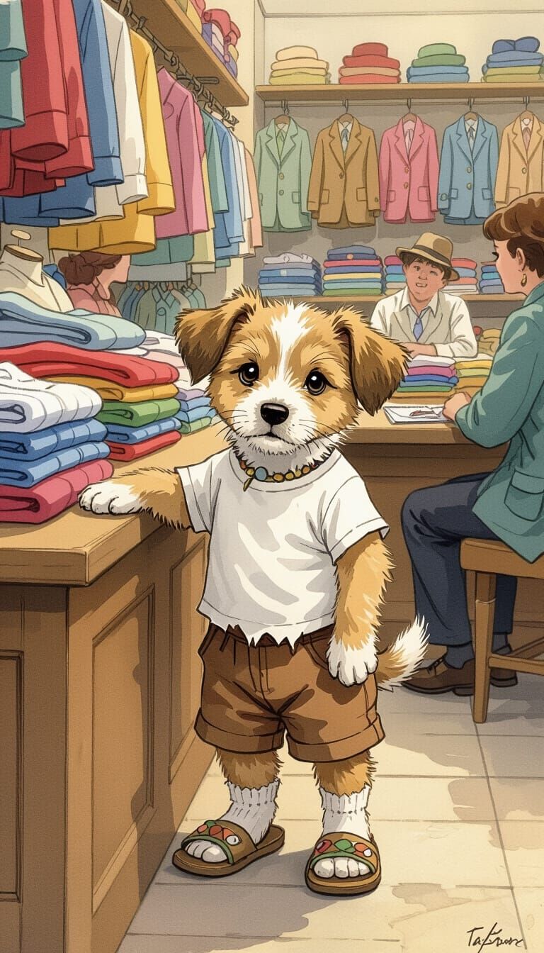 Puppy in Showroom Amidst Fashionable Shoppers