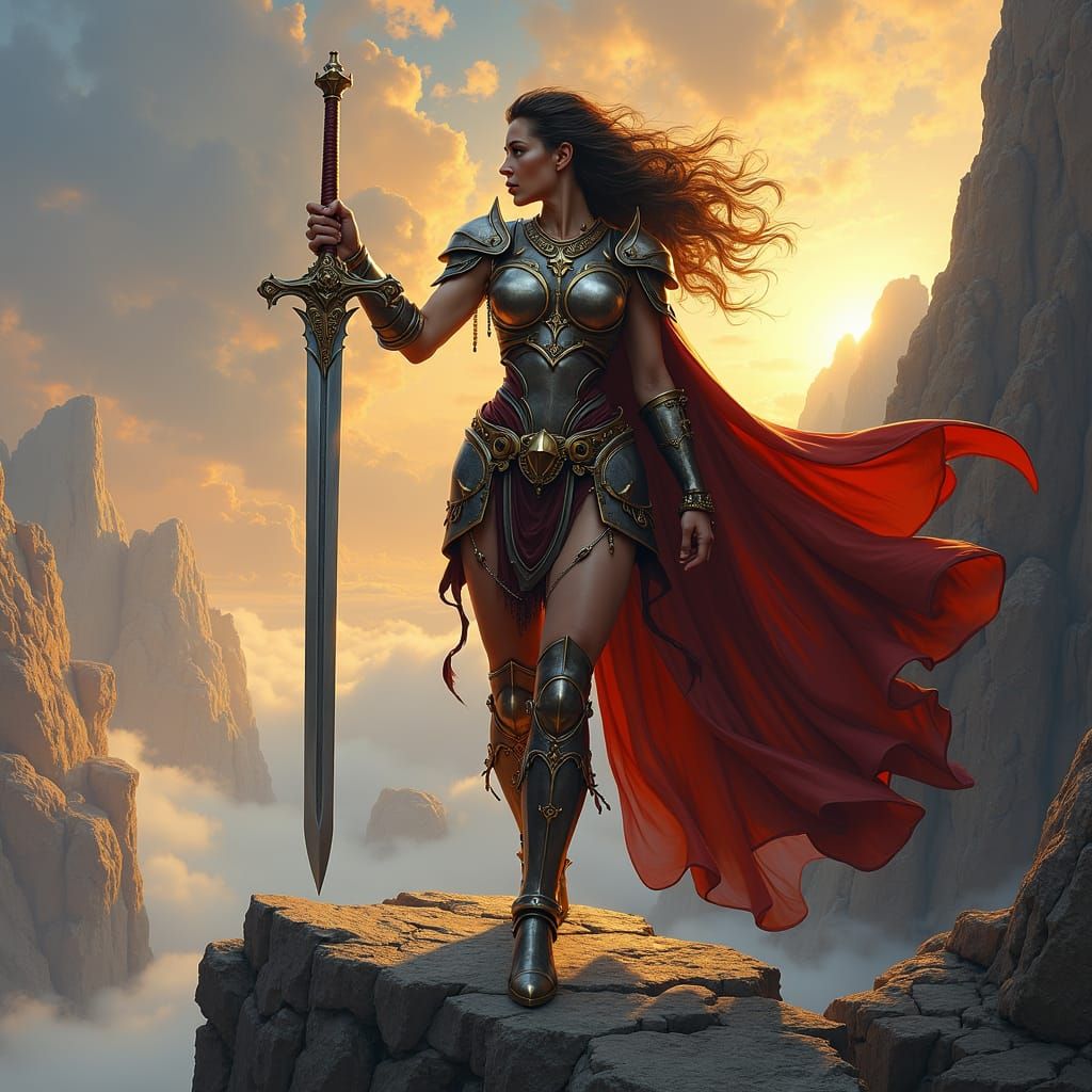 Dynamic Warrior Figure in a Heroic Pose