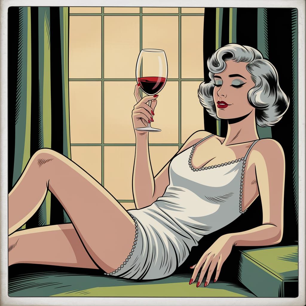 Blond Goth Girl in White Dress, 1920s Comic Style