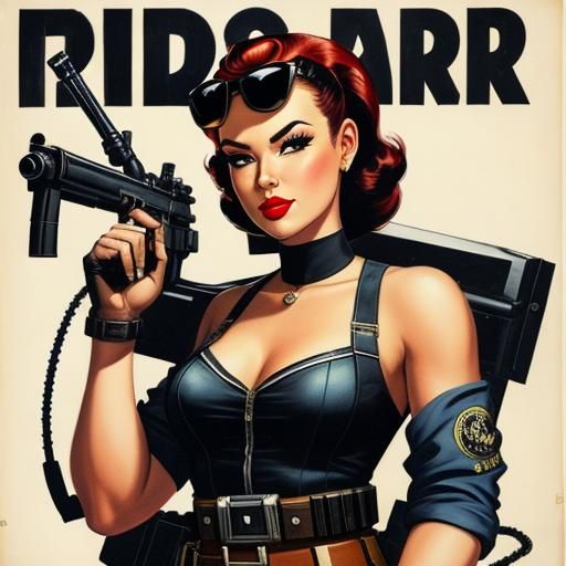 Pin-Up Girl with Machine Gun Illustration