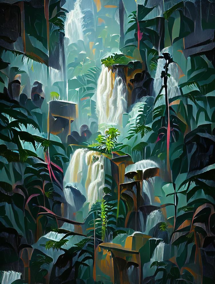 Lush Jungle Waterfall Art