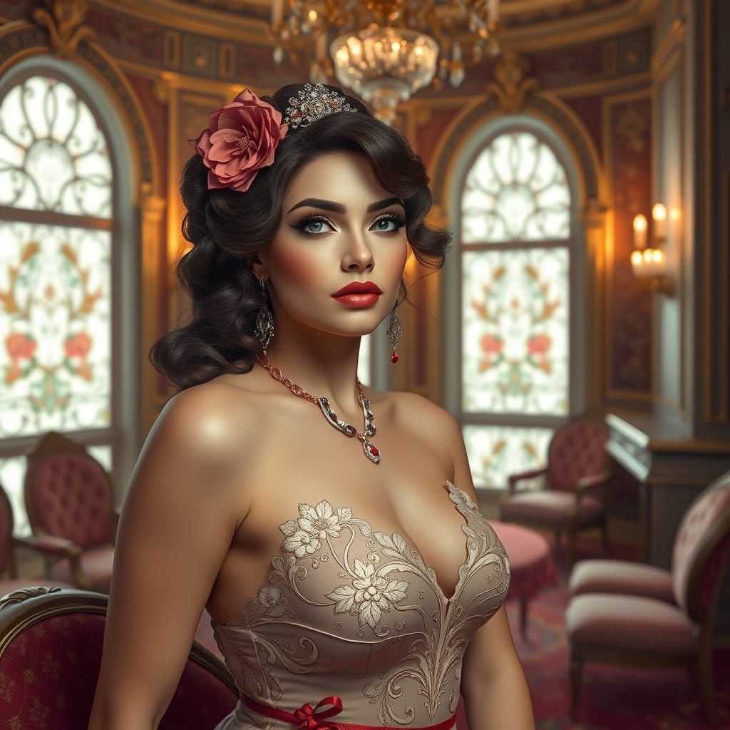 Elegant Woman in Art Nouveau Style