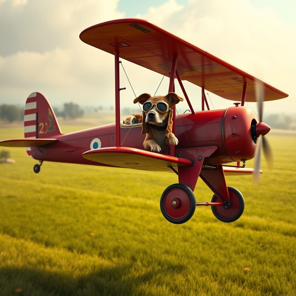 Vintage Biplane Soars with Adventurous Canine Pilot