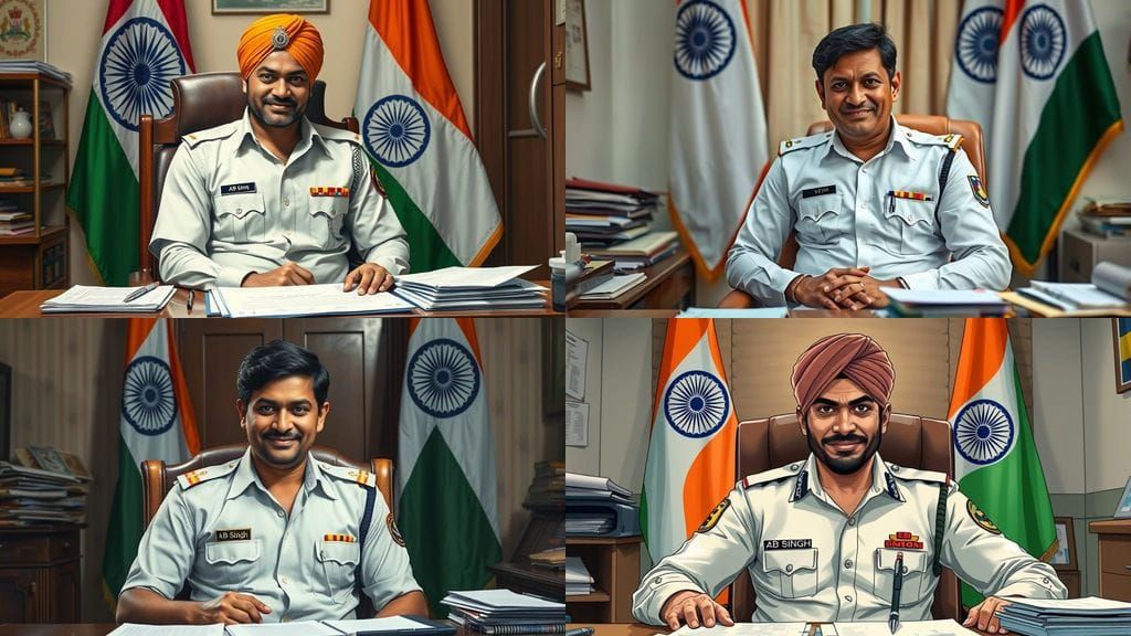 Customs Officer with Indian Flags in Office