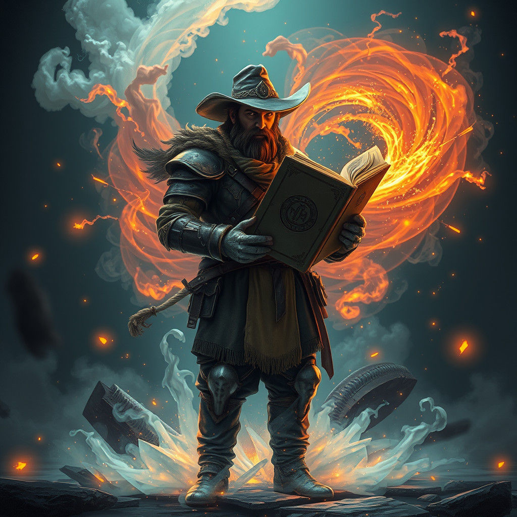 Adventurer and Tome of Knowledge in Gothic Pixel Art