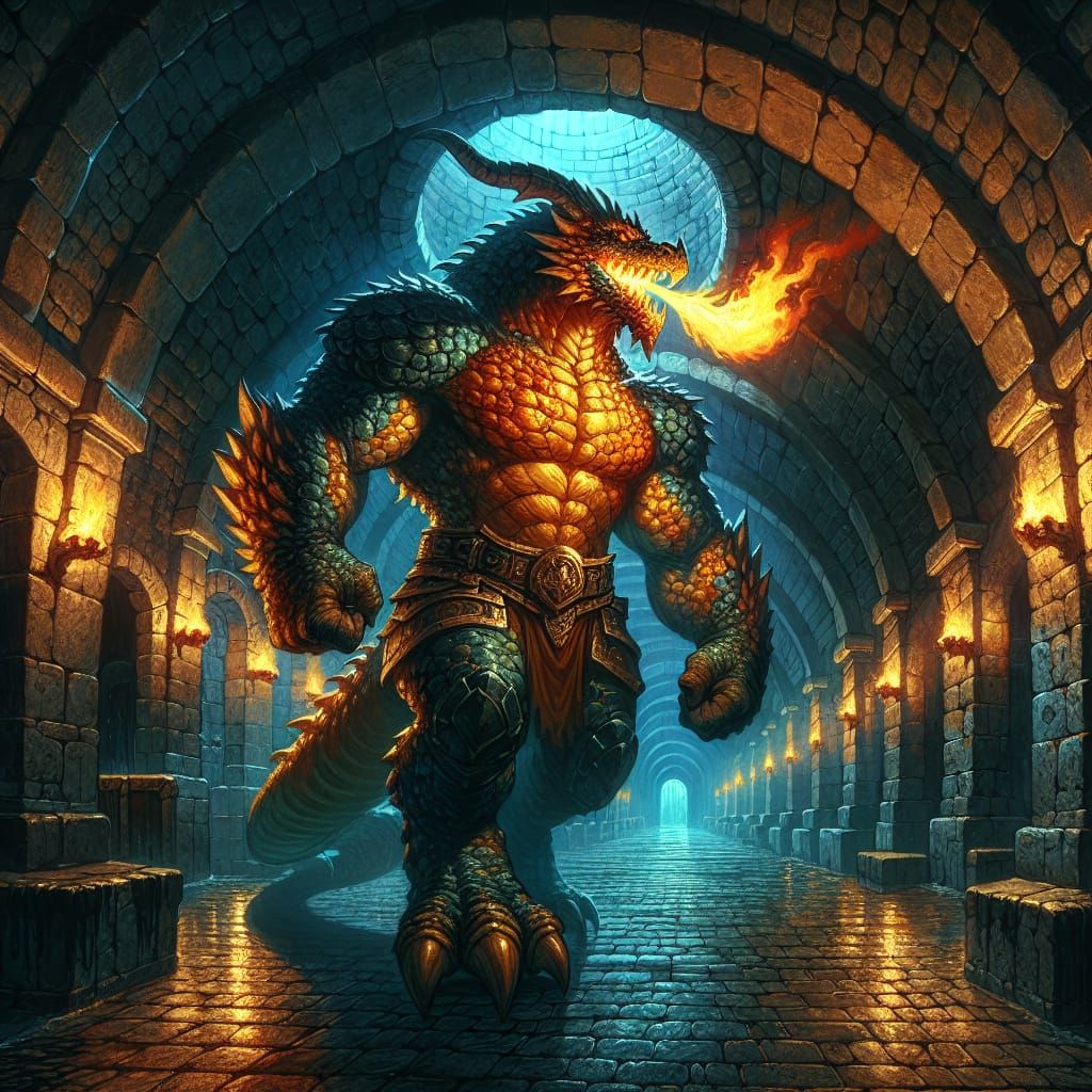 Dragon-Man Navigates a Dark Fantasy Dungeon