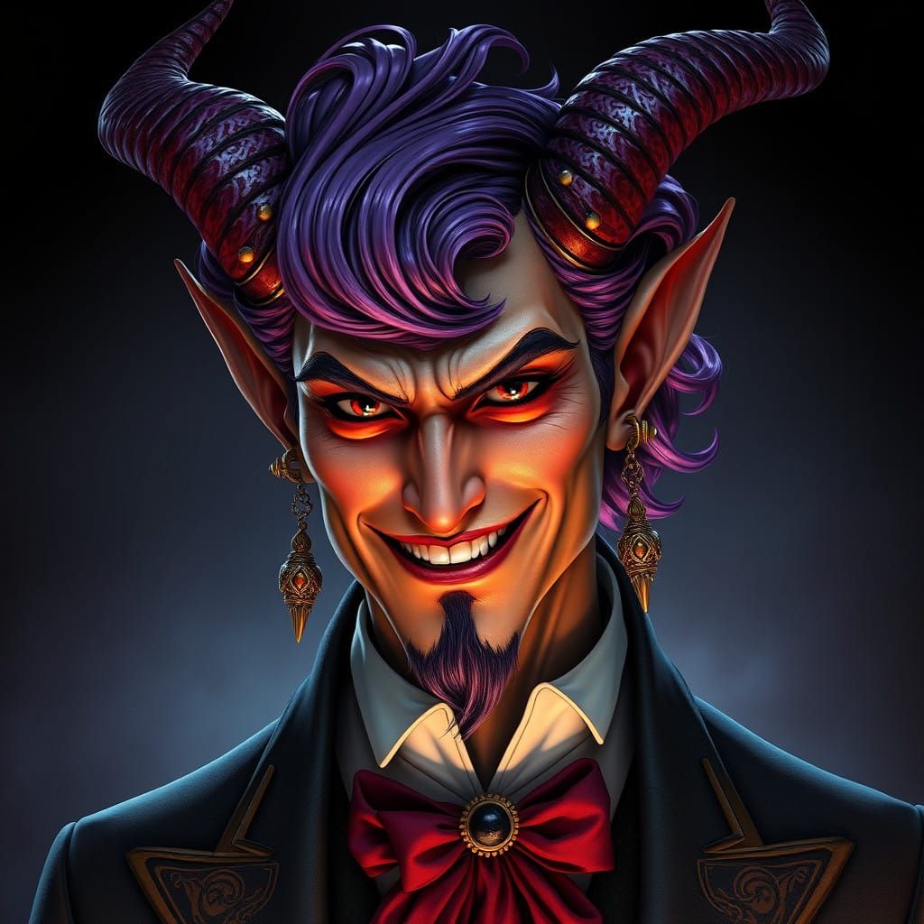 Refined Gentleman Demon in Elegant Art Nouveau Style