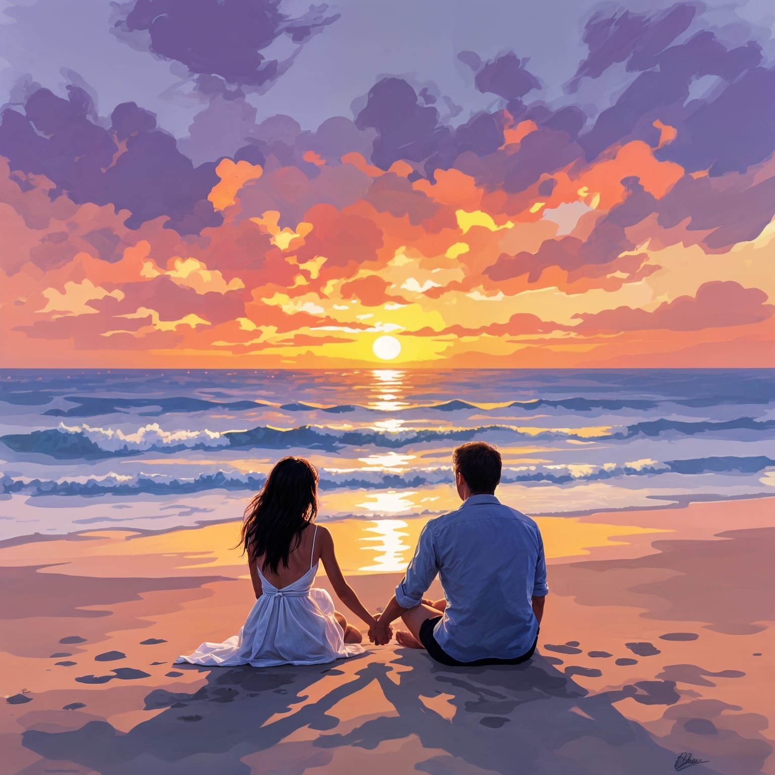 Couple Watching Sunset Over the Sea