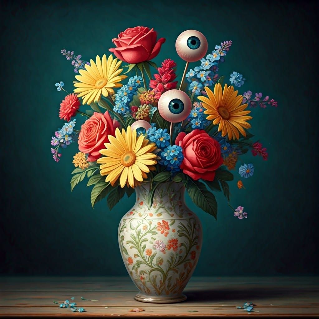 Eyeballs in Floral Vase: Pop Surrealist Dreamscape