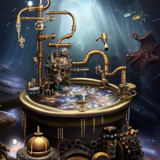 Steampunk Bathtub Waterfall in Fantasycore Style