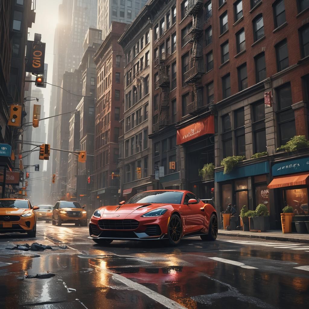 Manhattan Sports Car in Detailed Digital Painting