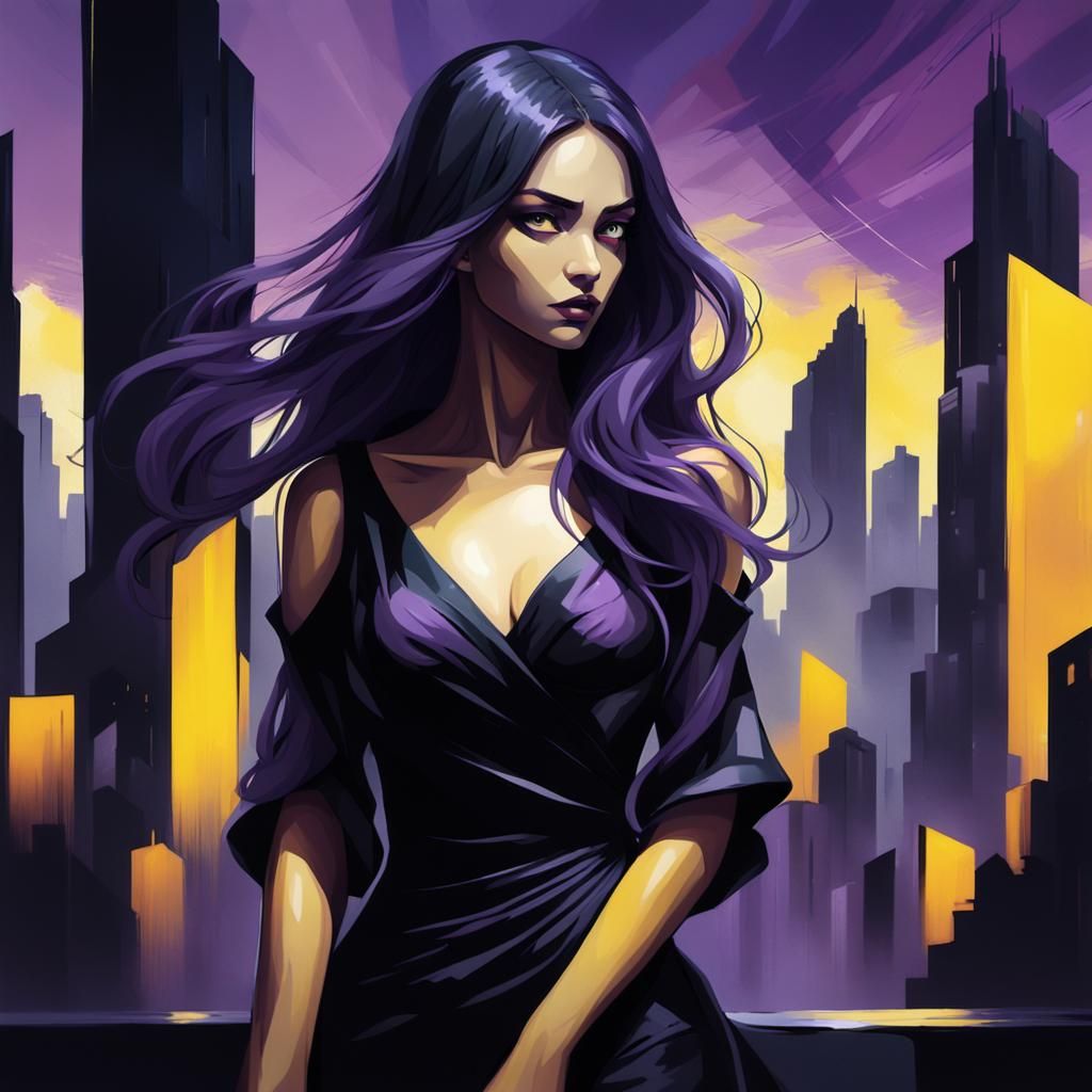 Mysterious Figure in Cityscape: Dark Fantasy Illustration