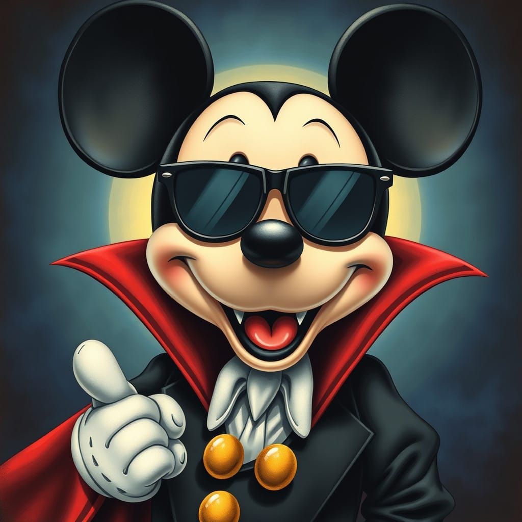 Vampire Mickey Mouse in Bold Pop-Surrealism
