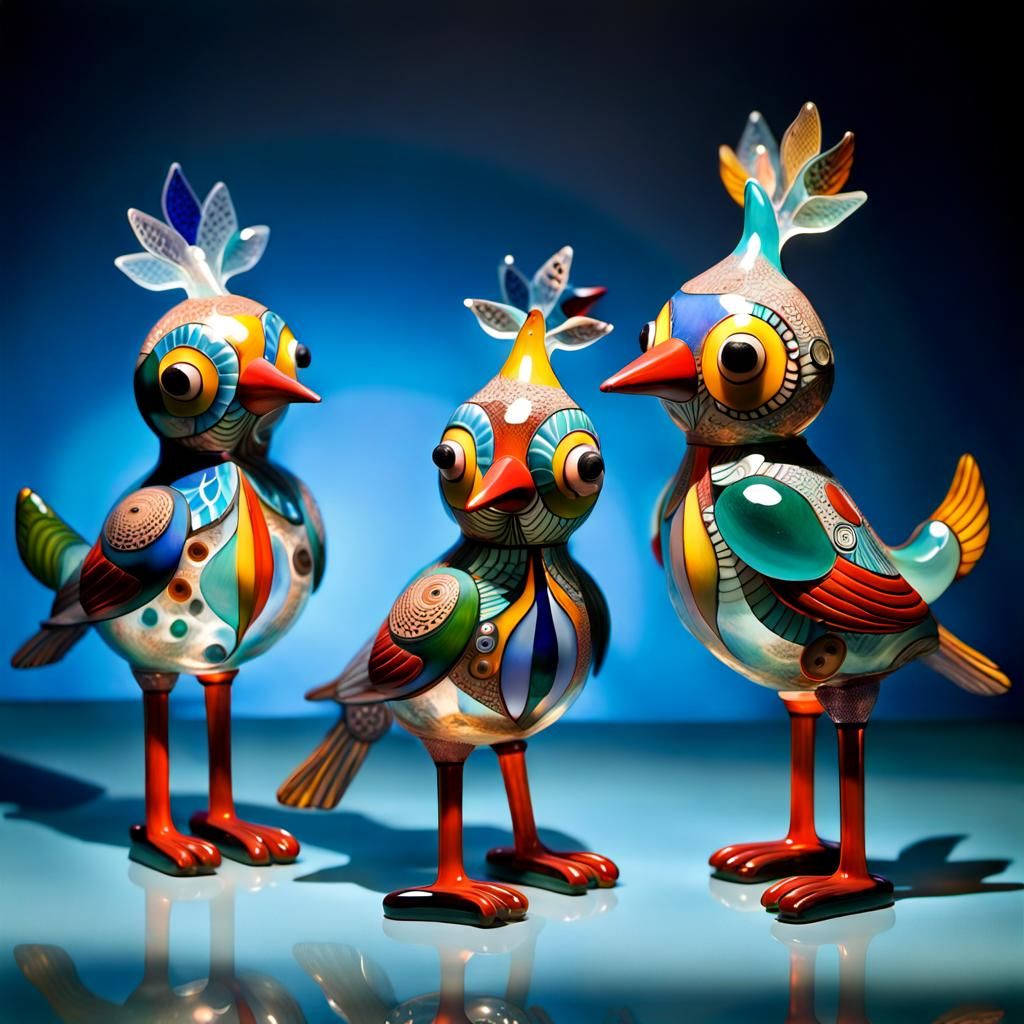Glass Birds in Finster Style Folk Art