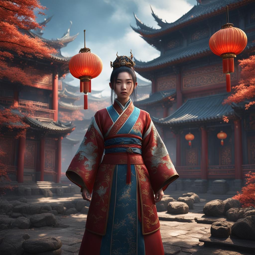 Detailed Matte Painting of a Chinese Girl