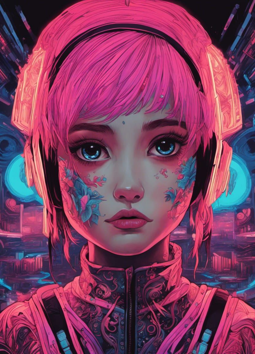 Neon Punk Girl with Puppy Dog Eyes