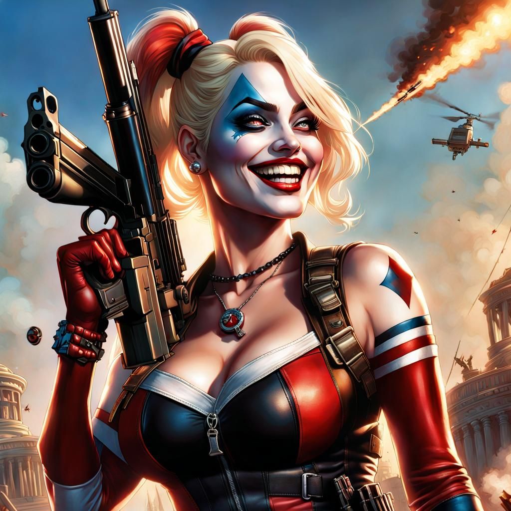 Harley Quinn Portrait in Cyberpunk Comic Style