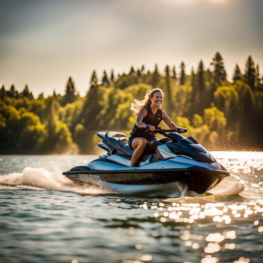 Woman Enjoying Sunny Lake Day: Professional Photography