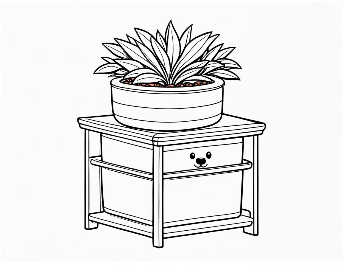 Cozy Plant Nook Coloring Book Page in Cartoon Style