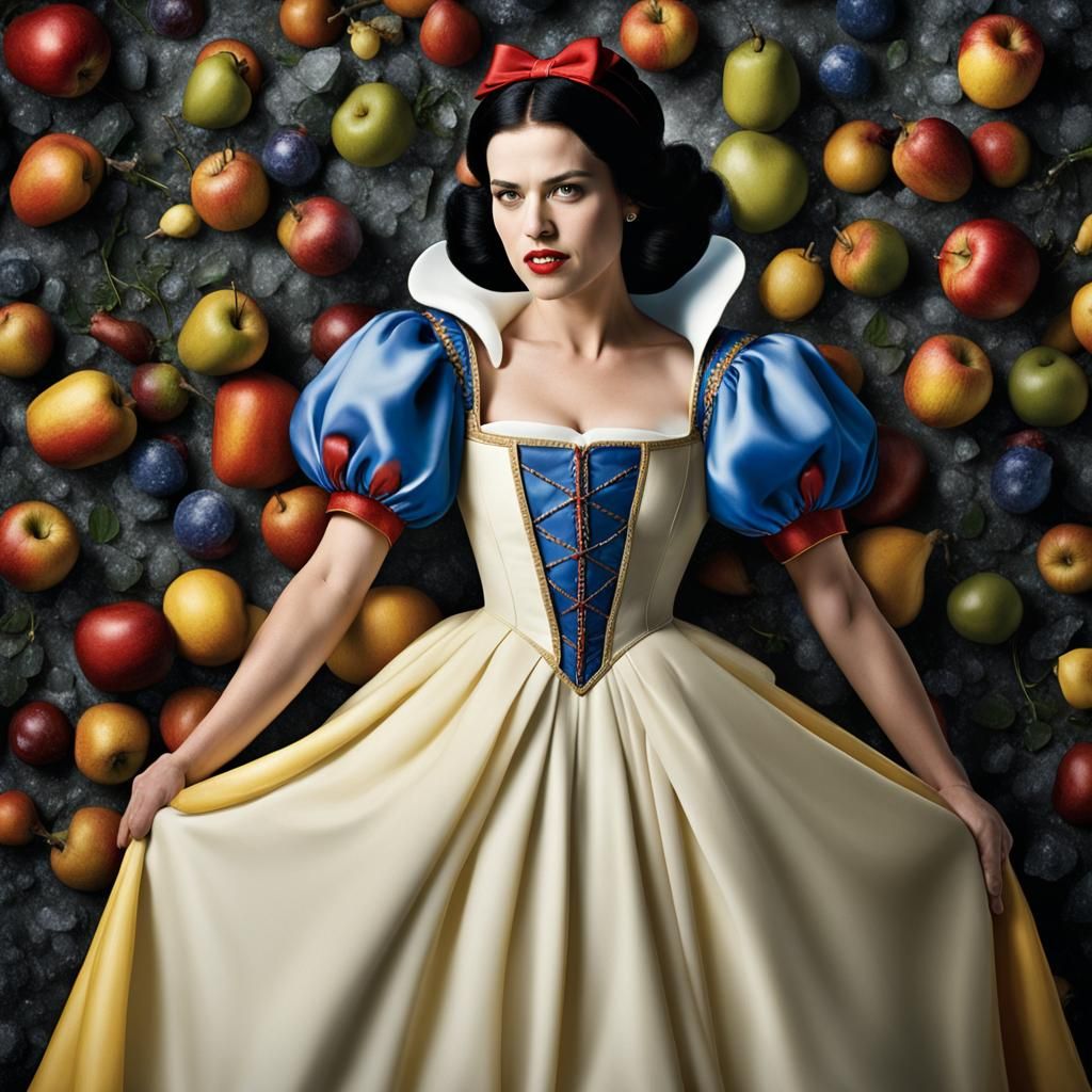 Realistic Portrait of Snow White Bending Down