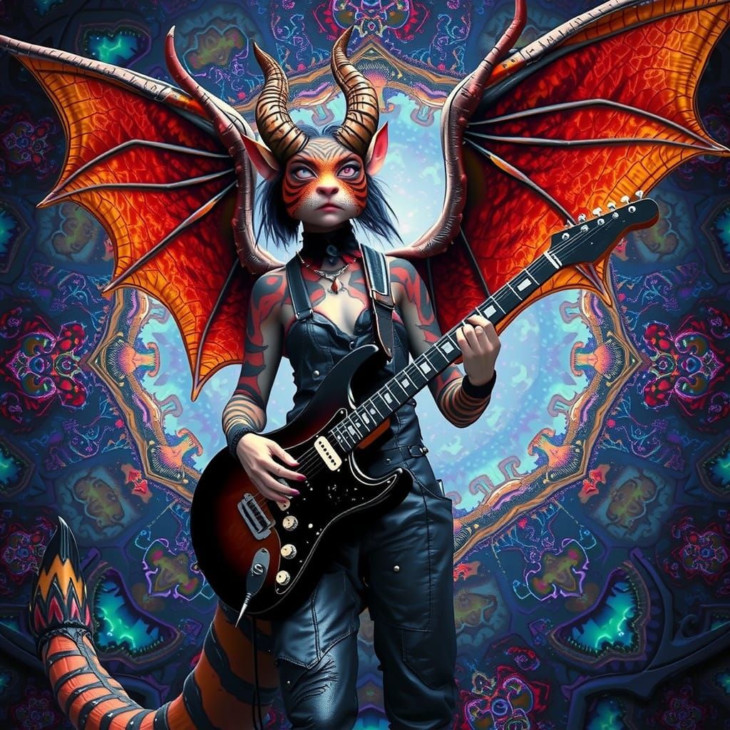 Whimsical Goth Dragon She-Devil with Stitched Leather Skin a...