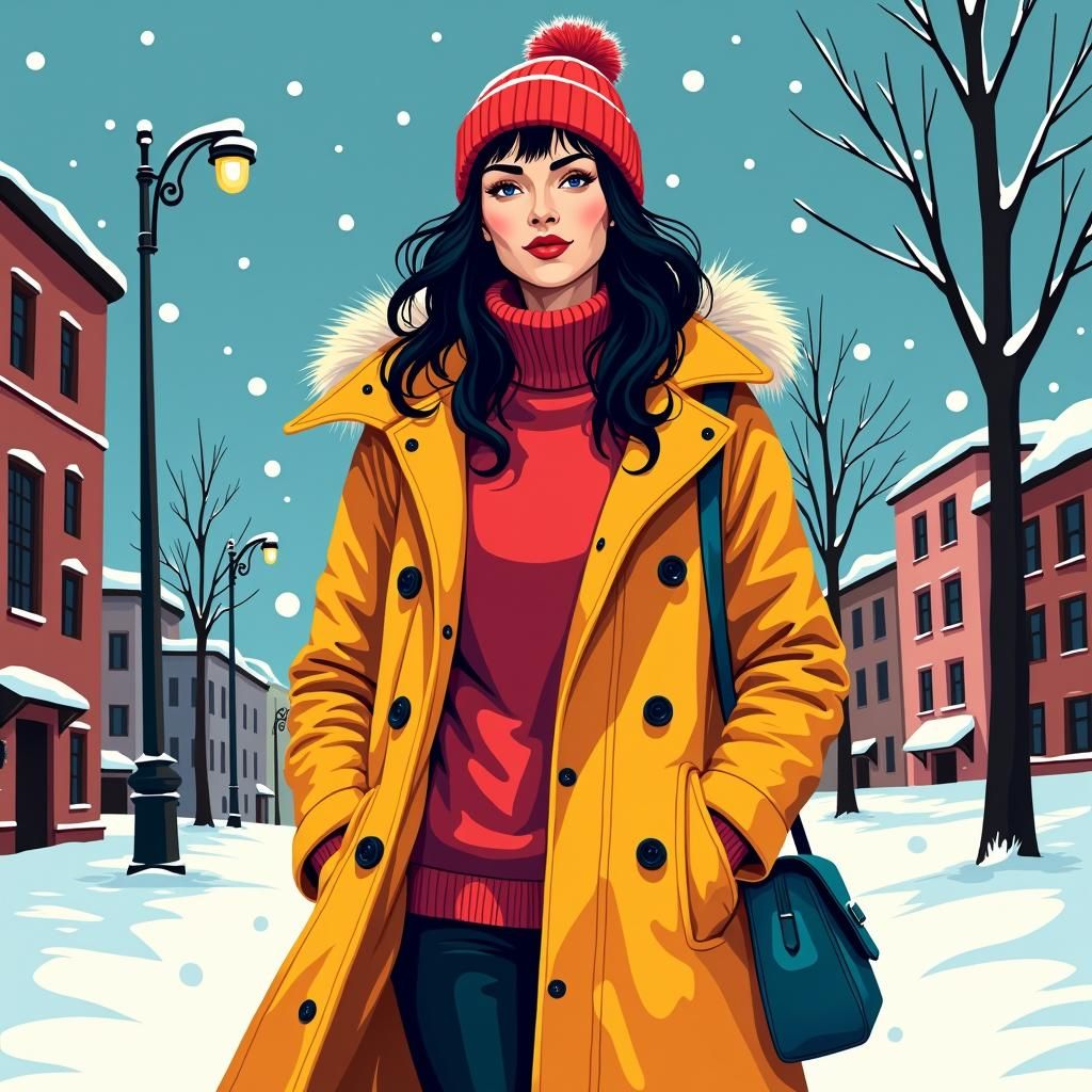 Vibrant Winter Portrait in Cel-Shaded Graffiti Style