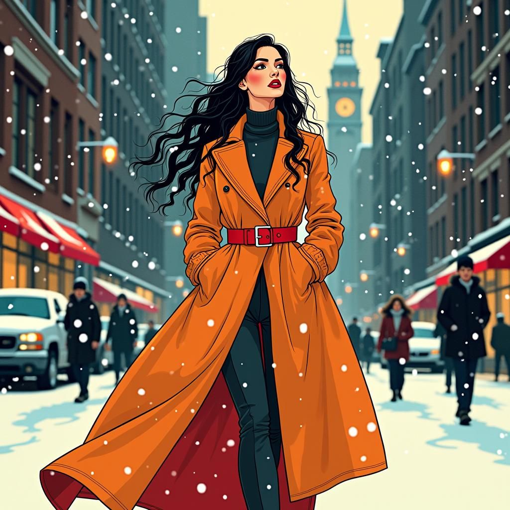 Vibrant Winter Portrait in Psychedelic Art Nouveau Style