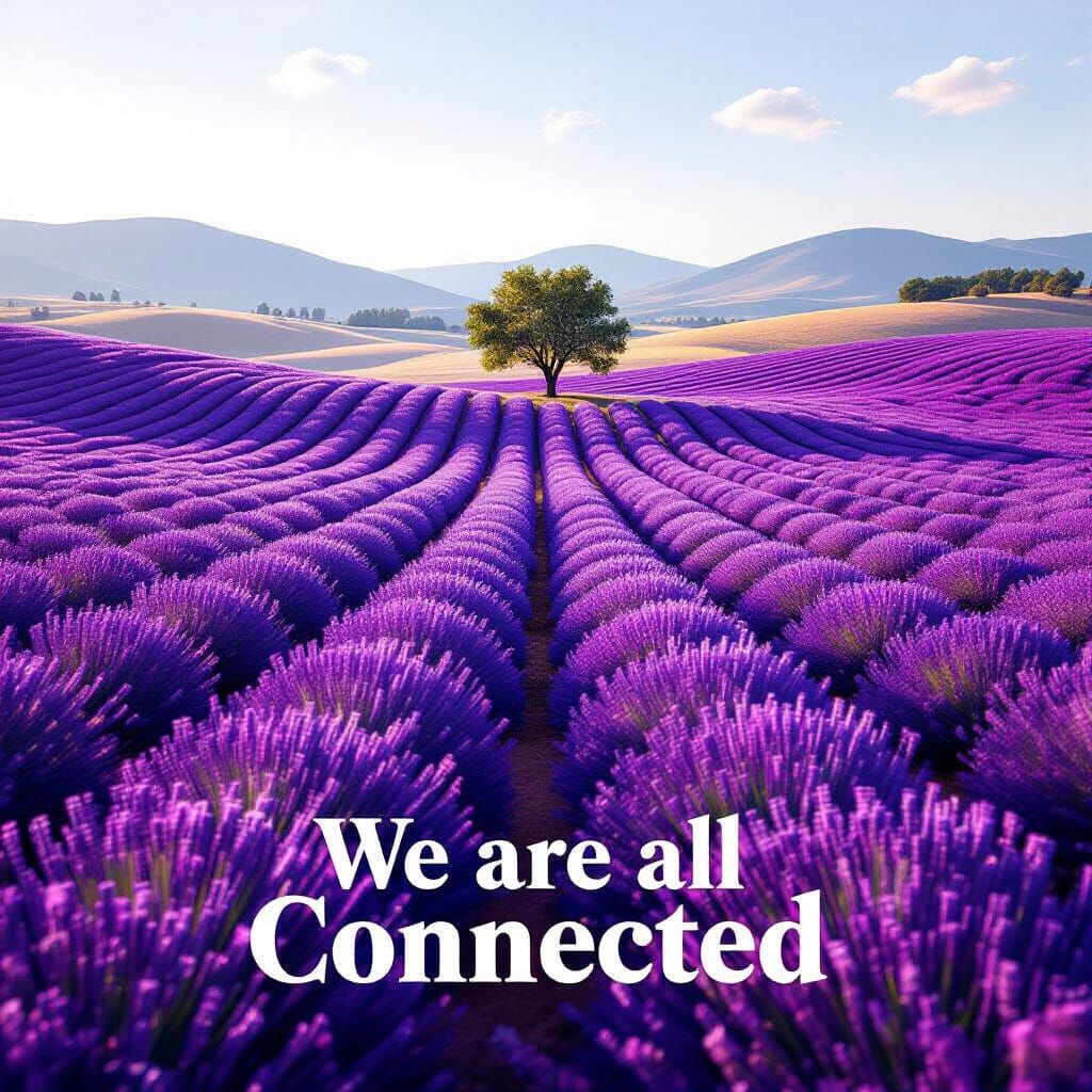Vast Lavender Field with Solitary Tree in Soft Light