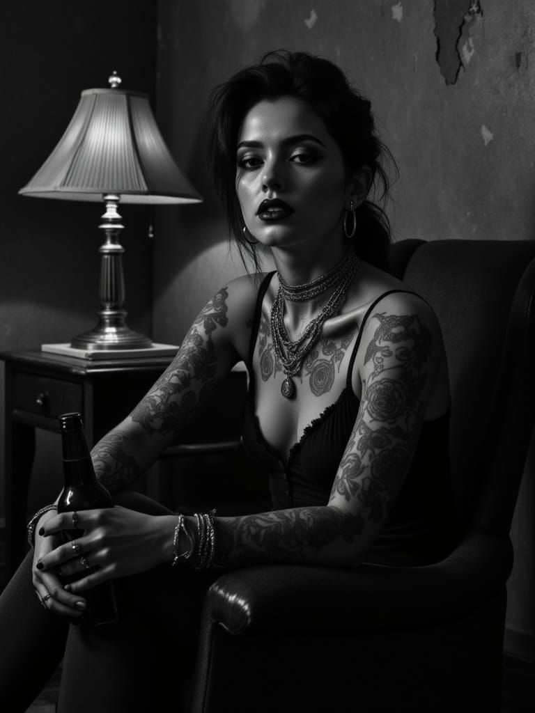 Golden Hour Portrait of a Rebellious Young Woman in a Gritty...