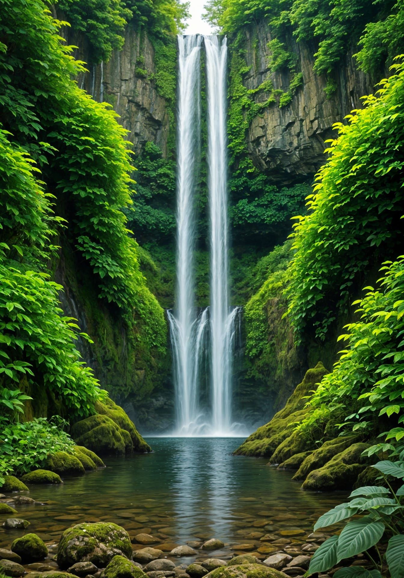 Romantic Phytivorous Waterfall Landscape