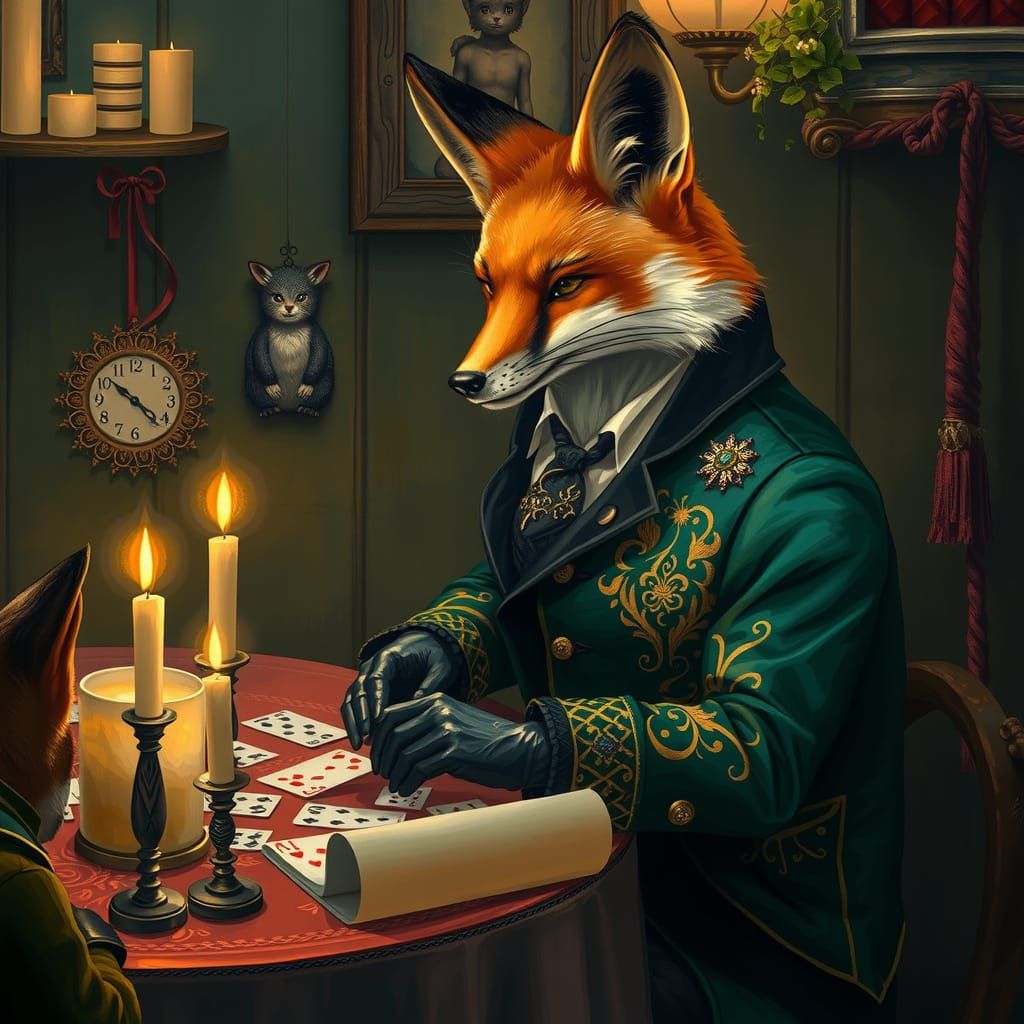 Anthropomorphic Animals Play Cards in a Tavern