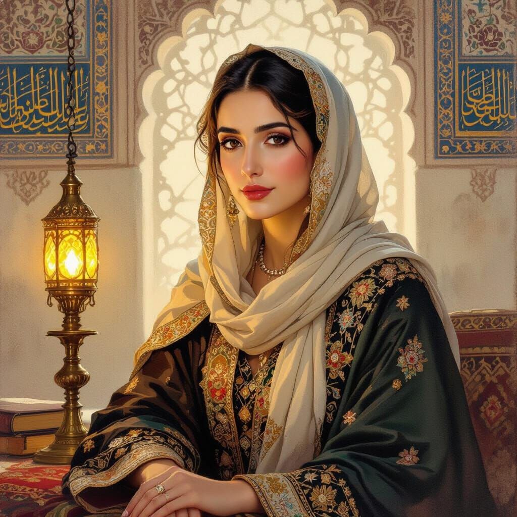 Abbasid Poetess Anan Al-Natif in Oil Painting Style