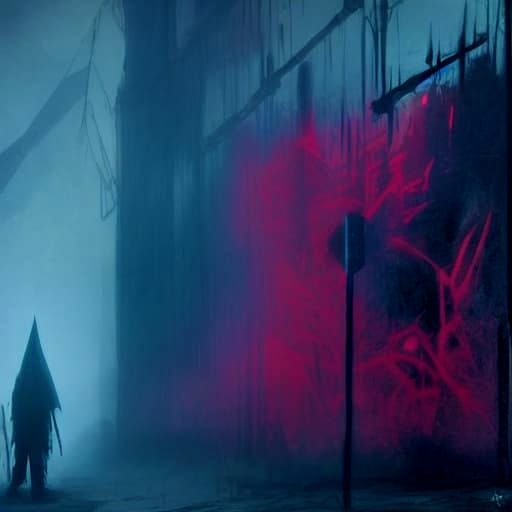 Goth in Ruined Cathedral with Graffiti Art