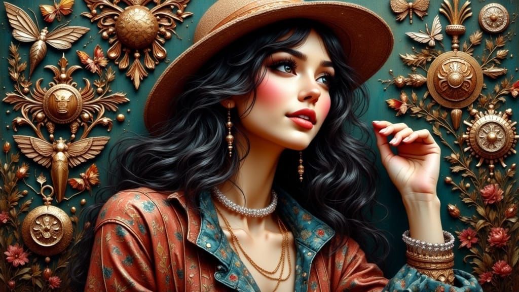 Bohemian Woman with Metals, Art Nouveau Style