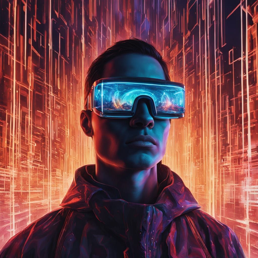 Figure Shields Eyes from Blinding Glow of Burning Screens