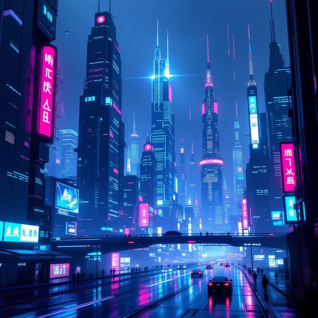 Futuristic Cyberpunk Cityscape with Neon Lights
