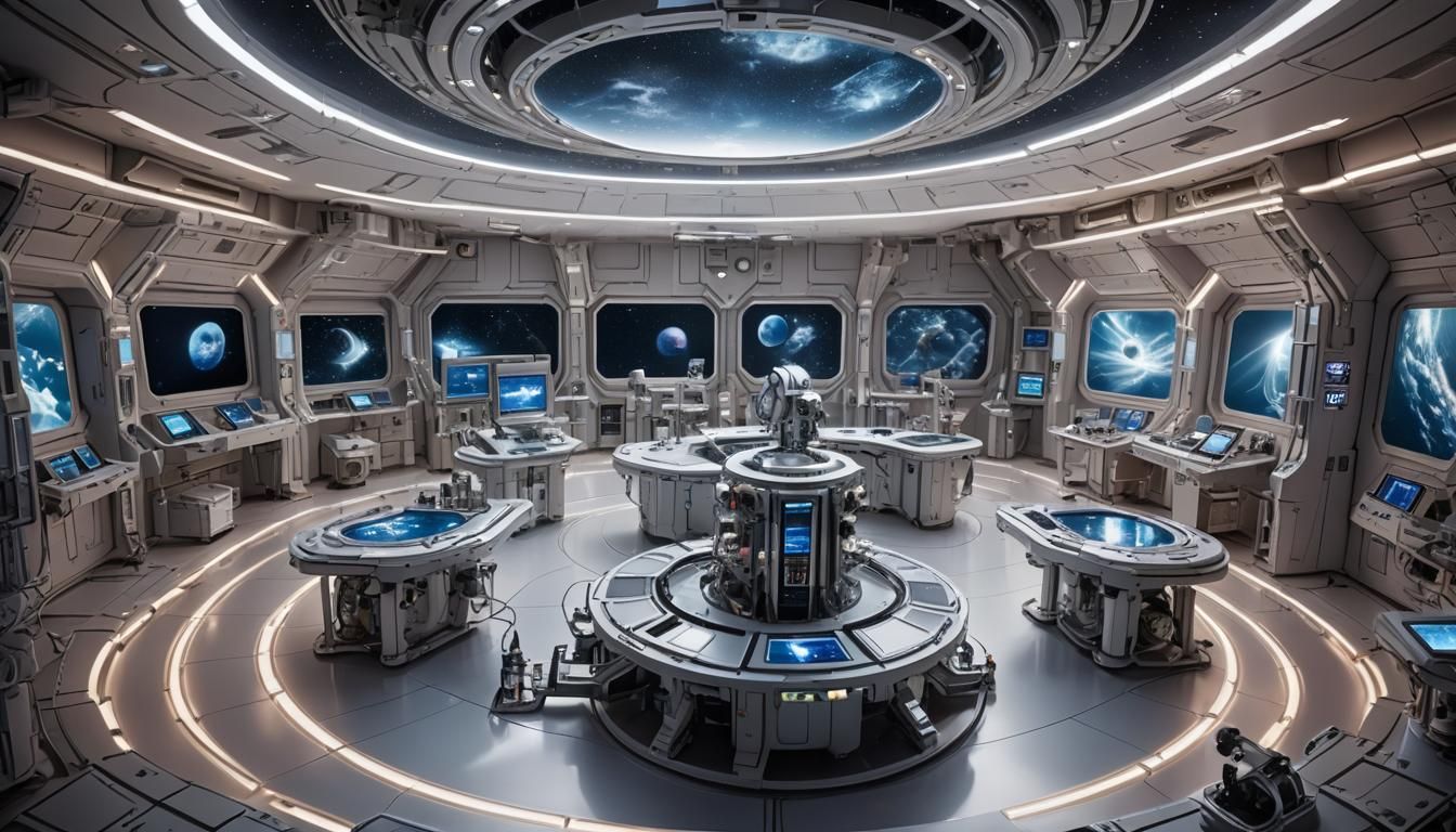 Radiant Being in Futuristic High-Tech Laboratory