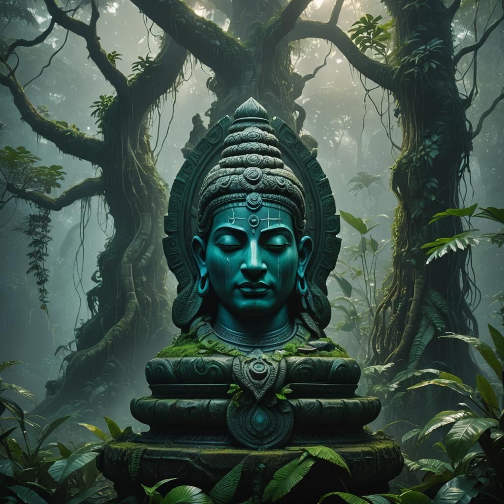 Misty Jungle Temple: Shiva Lingam Concept Art