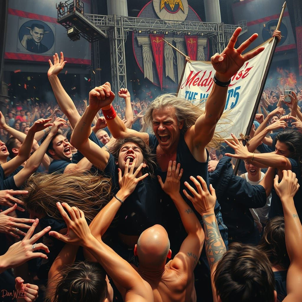Frenzied Moshpit Mayhem in Dark, Hyper-Realistic Style