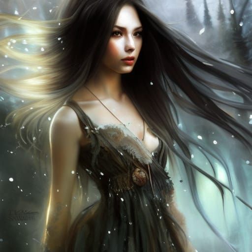 Hyperrealistic Winter Witch with Icicle Blade