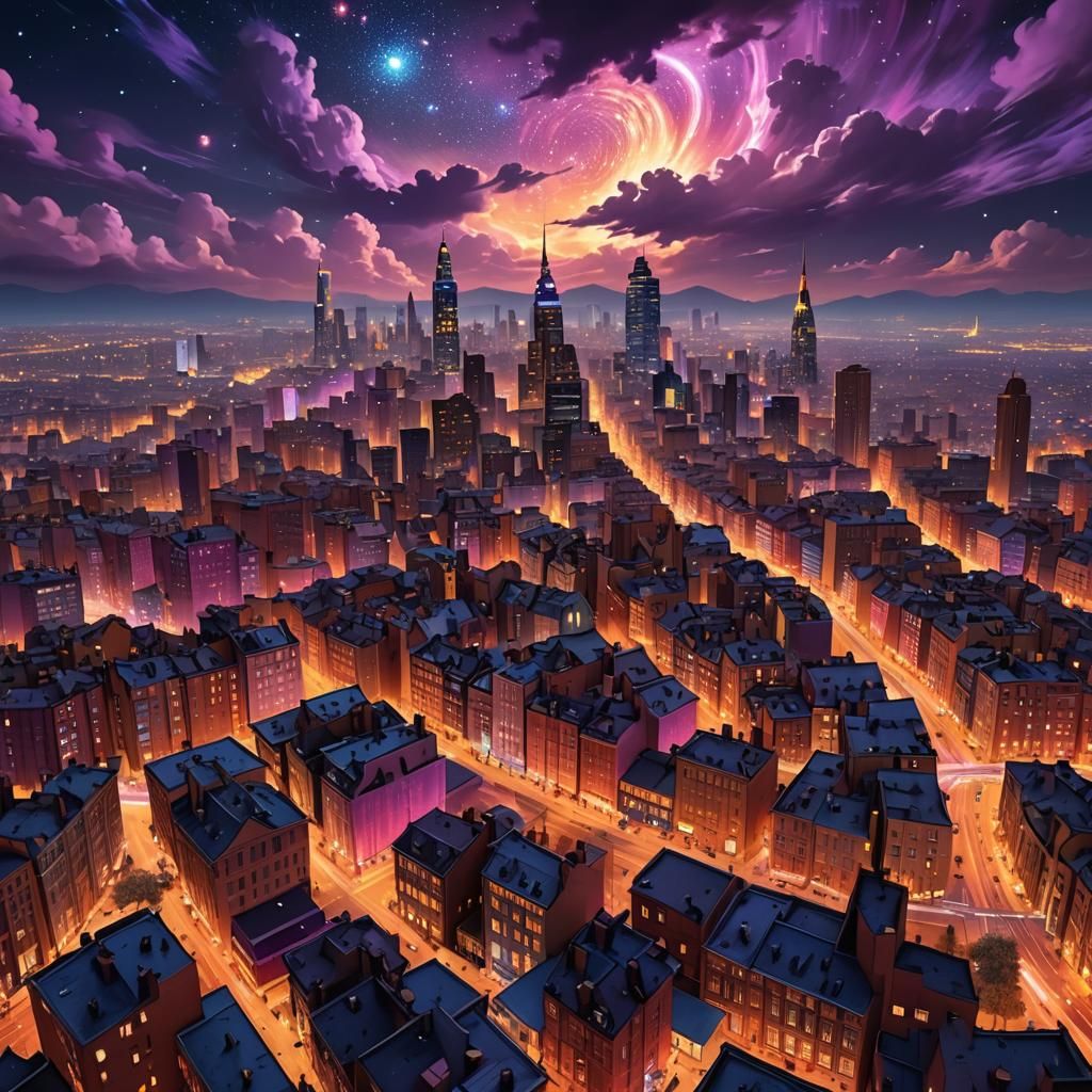 Vibrant Animated Cityscape with Zaffre Hues