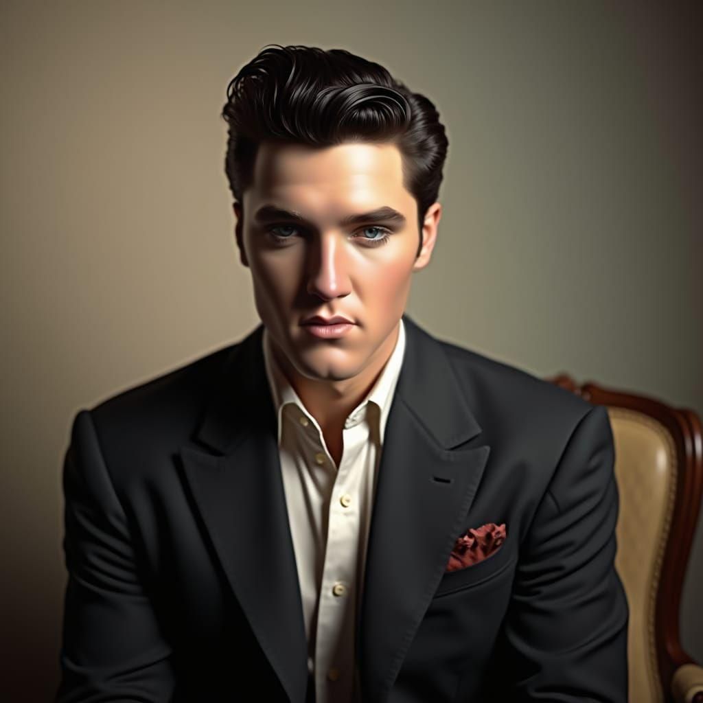 Young Elvis Presley Black and White Portrait