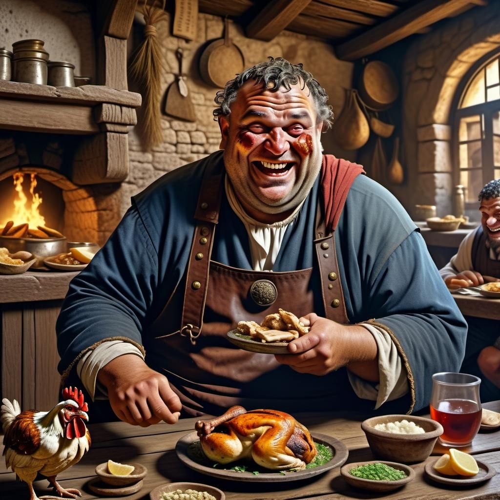 Disgusting Roman Merchant in Tavern Laughs Wildly