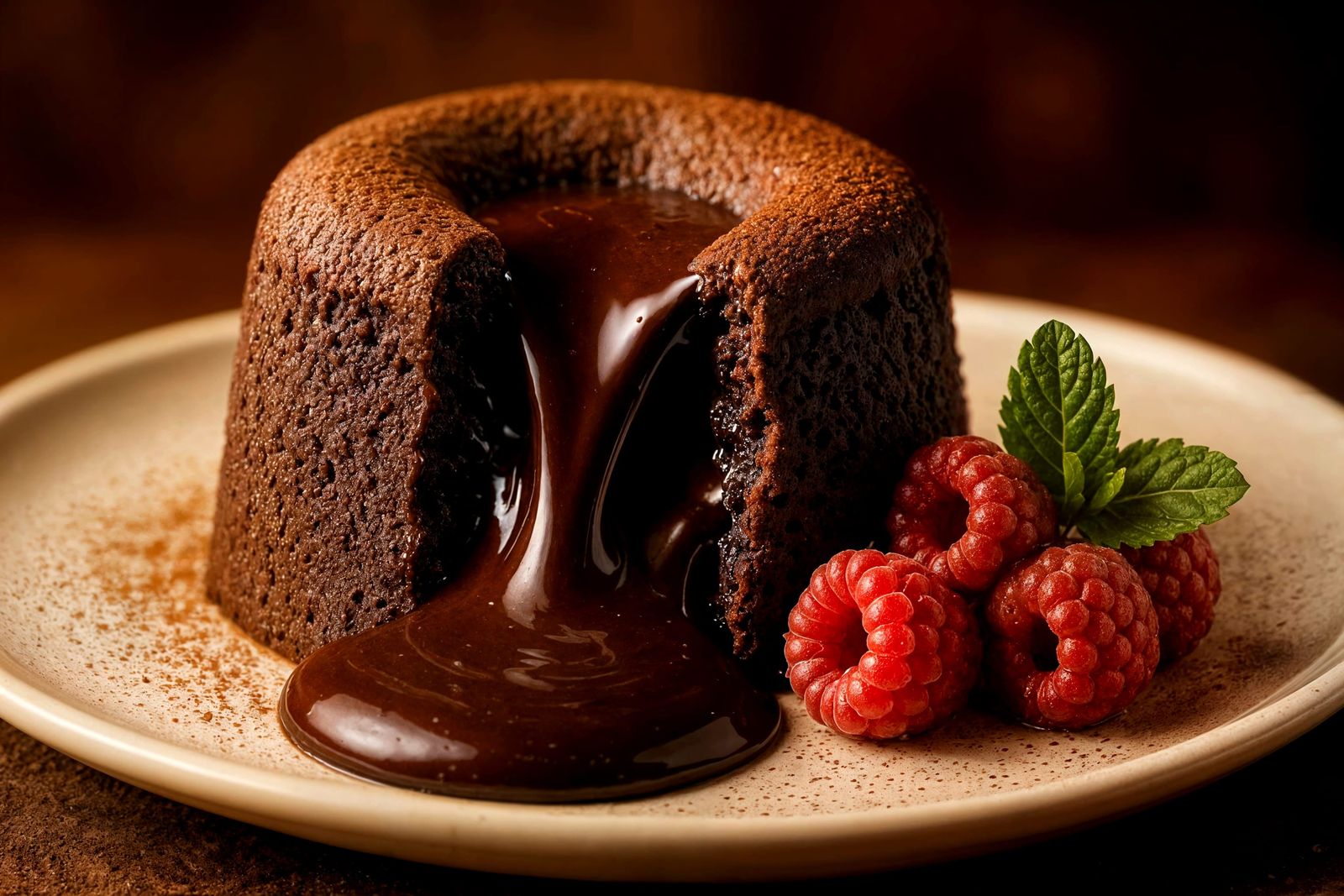 Chocolate Lava Cake with Molten Ganache, Hyper-Realistic Pho...